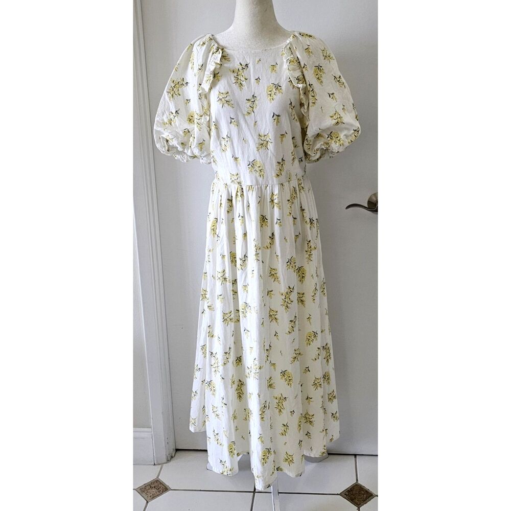 White Floral Puff-Sleeve Maxi Dress - Unbranded